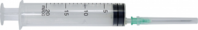 Шприц SFM 20 мл 3-х комп., одноразовый стерильный с иглой 0,80х40 21G  {{en:SFM syringe, 20 ml, 0,80х40 21G}}